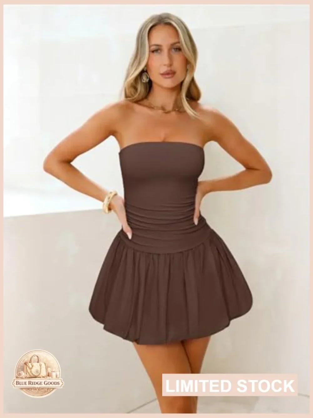 Tube Mini Dress Bodycon Ruched Bubble Hem Strapless Backless Summer Night Out - Picture 3 of 7